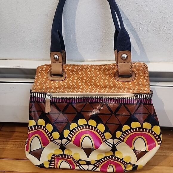 Fossil Key Per Hobo Tote Handbag Coated Canvas Geometric Hippie - Picture 4 of 10